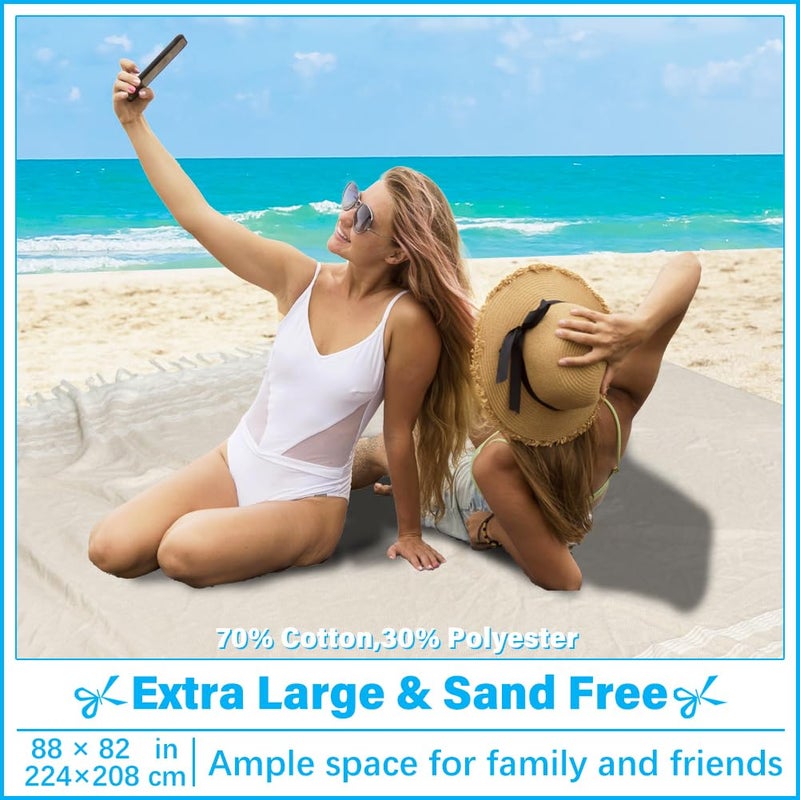 Vikumond Oversized Turkish Beach Towel Blanket XXL Cotton Sandproof Towels Boho Woven Extra Large Big Sand Free Giant Throw Blankets Huge Quilt XL Picnic Camping Necessities Cloud for Adult Gifts - Image 2